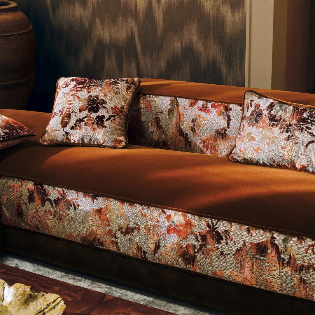 Tkanina welurowa w stylu chinoiserie Black Edition 9166/02 Isenzo Istoria