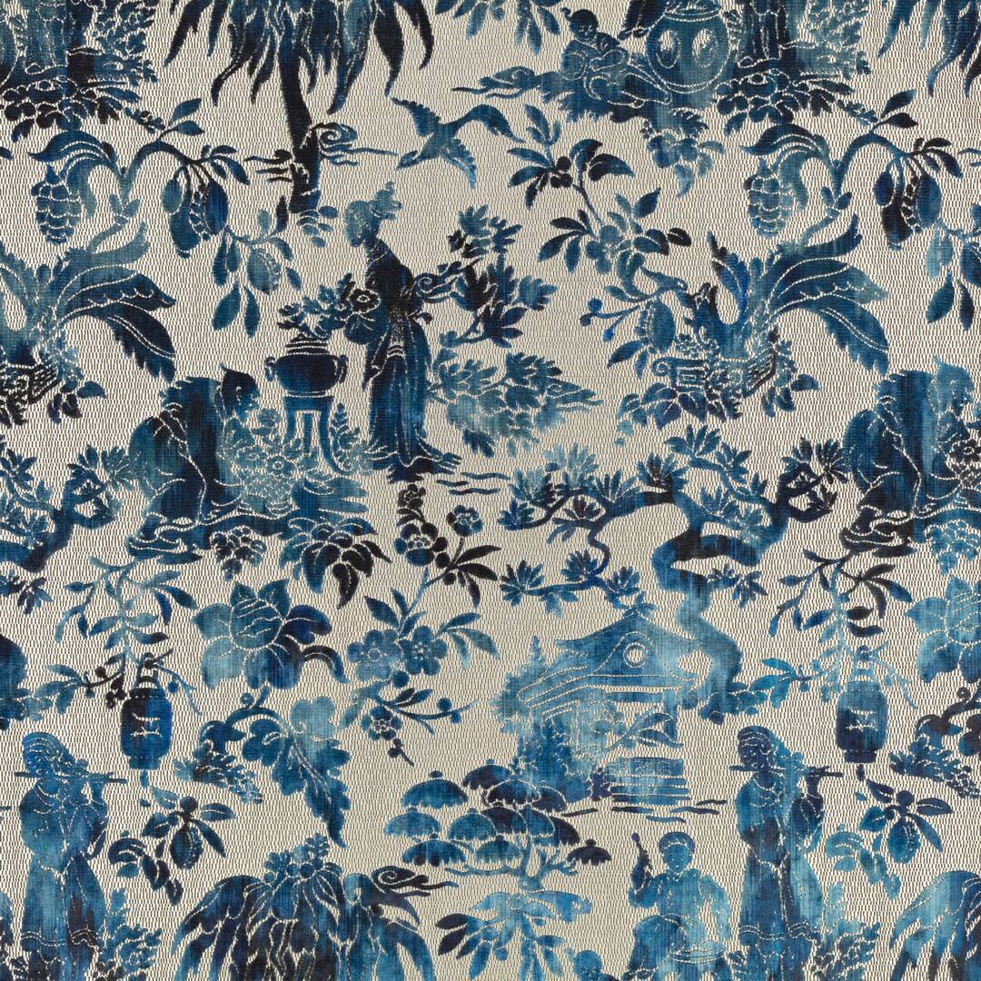 Tkanina welurowa w stylu chinoiserie Black Edition 9166/03 Isenzo Istoria