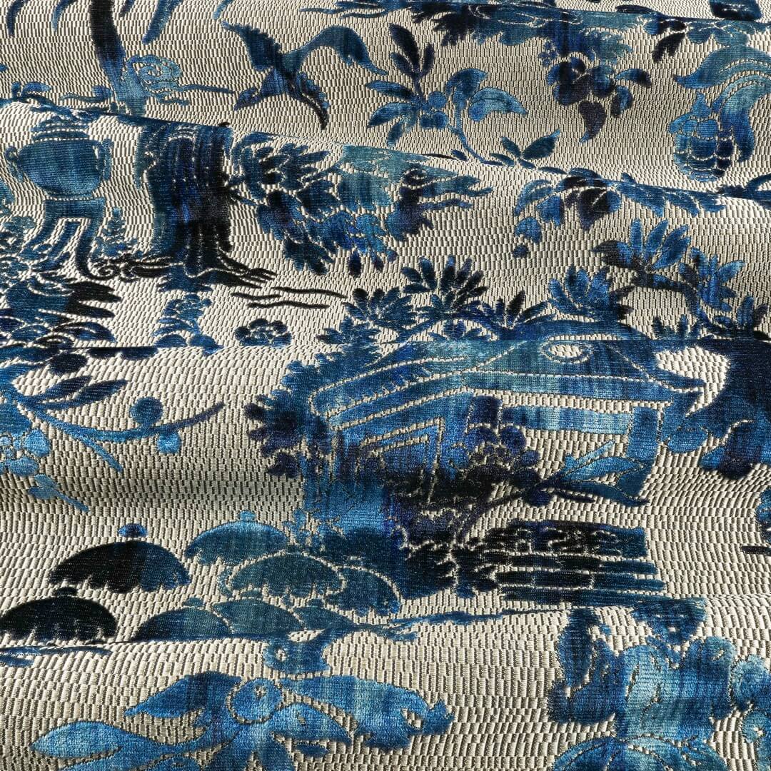 Tkanina welurowa w stylu chinoiserie Black Edition 9166/03 Isenzo Istoria