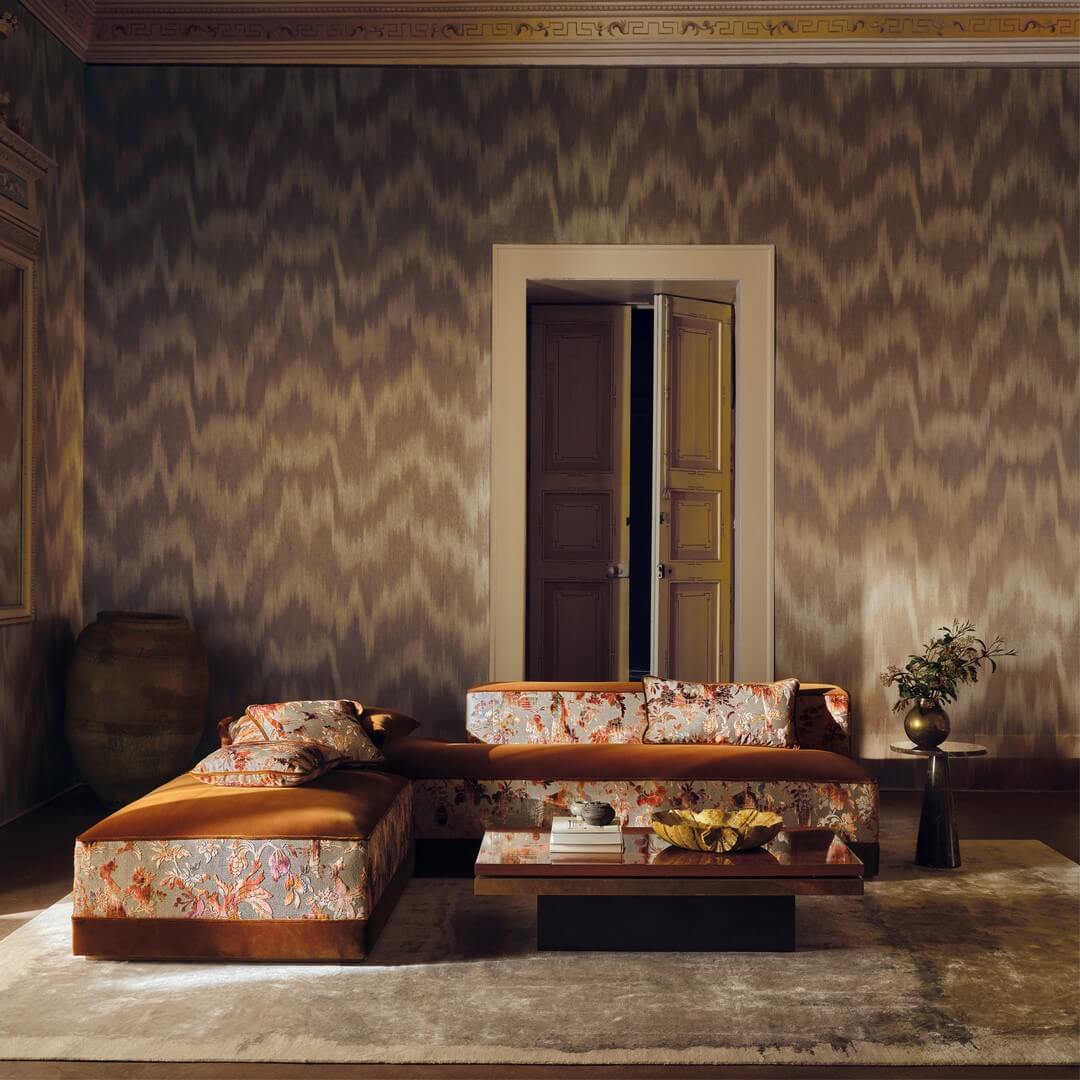 Tkanina welurowa w stylu chinoiserie Black Edition 9166/03 Isenzo Istoria