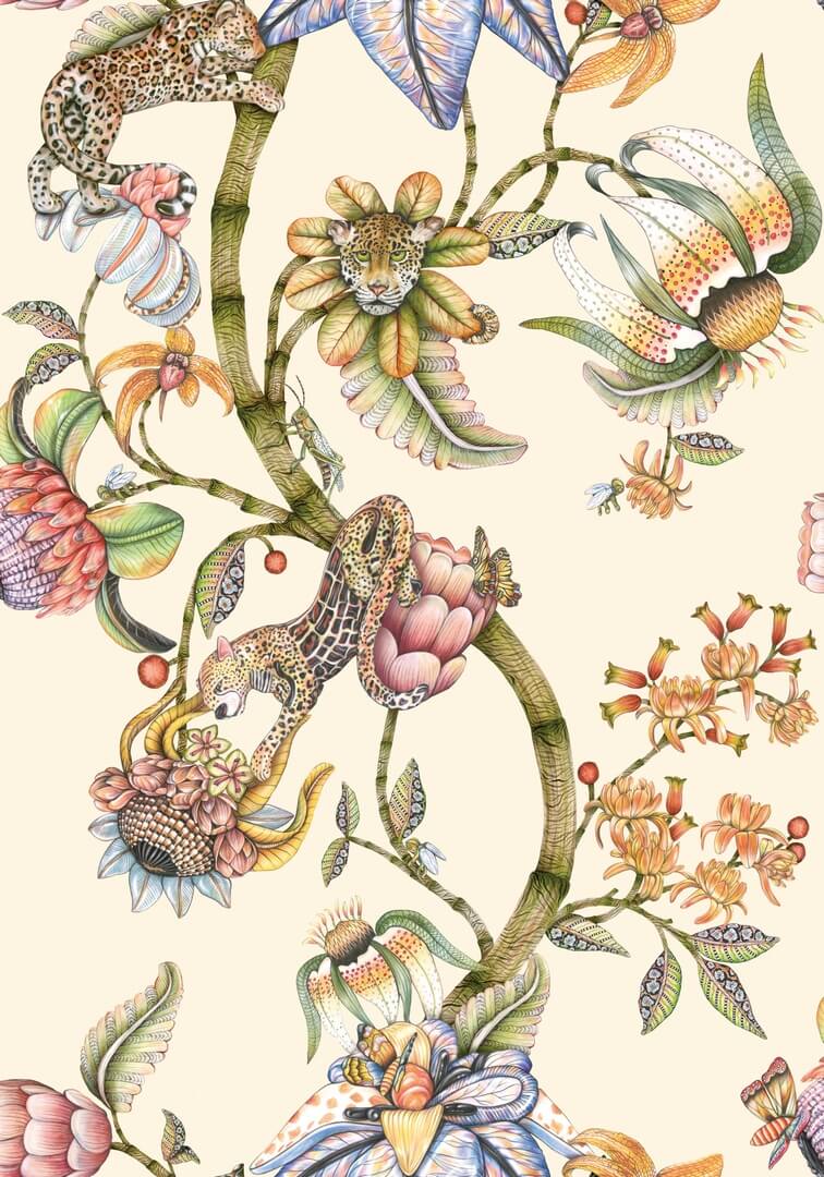 Tapeta lamparty i kwiaty Cole & Son x Ardmore Protea Panthera 129/6021 Baobab
