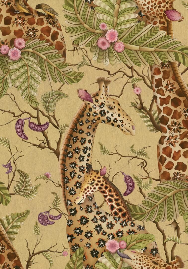Tapeta królewskie żyrafy w złocie Cole & Son x Ardmore Royal Giraffe Gilded 129/3010 Baobab