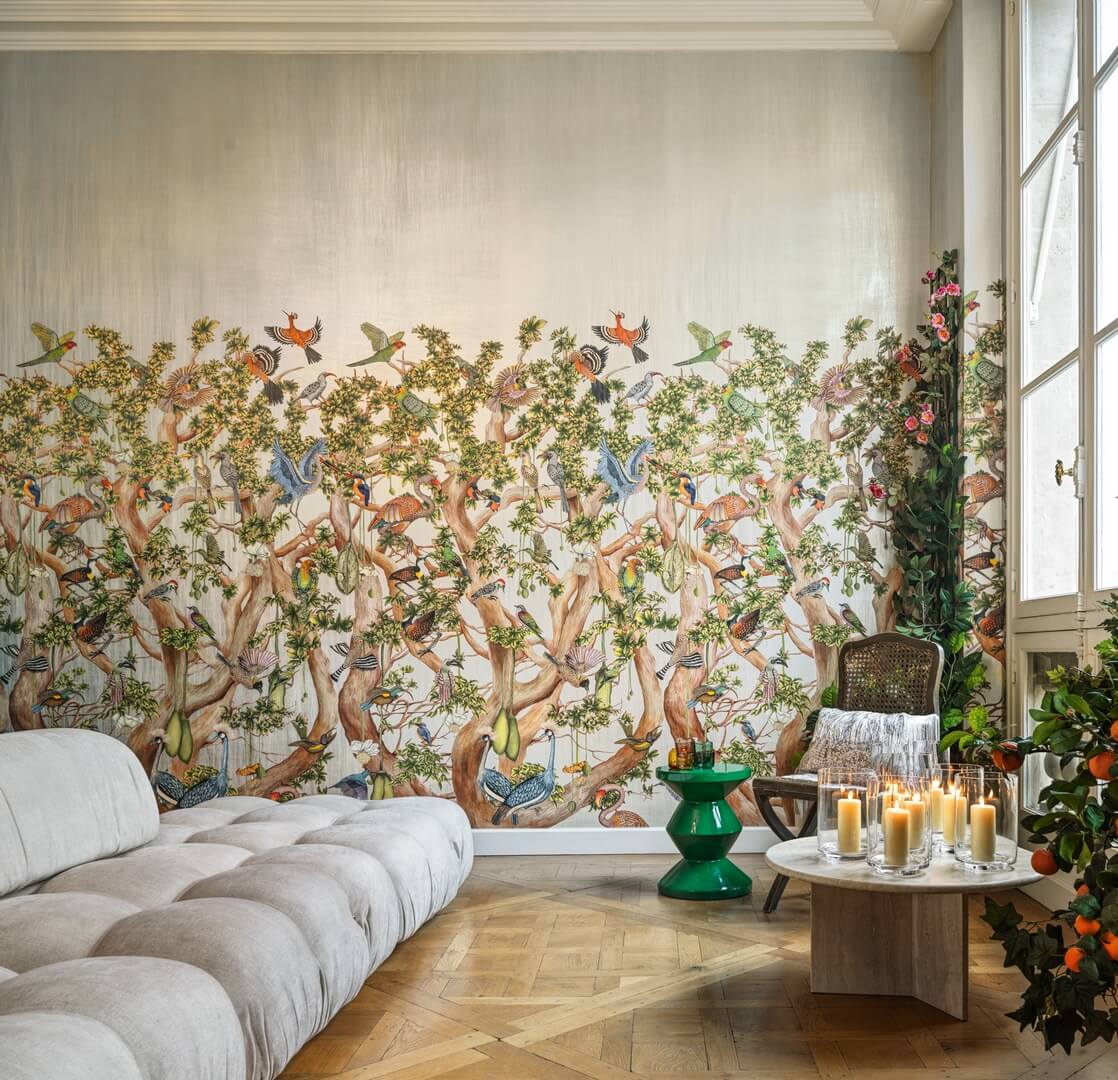 Mural egzotyczne ptaki na drzewie Cole & Son x Ardmore Tree of Life Platinum 129/1001 Baobab