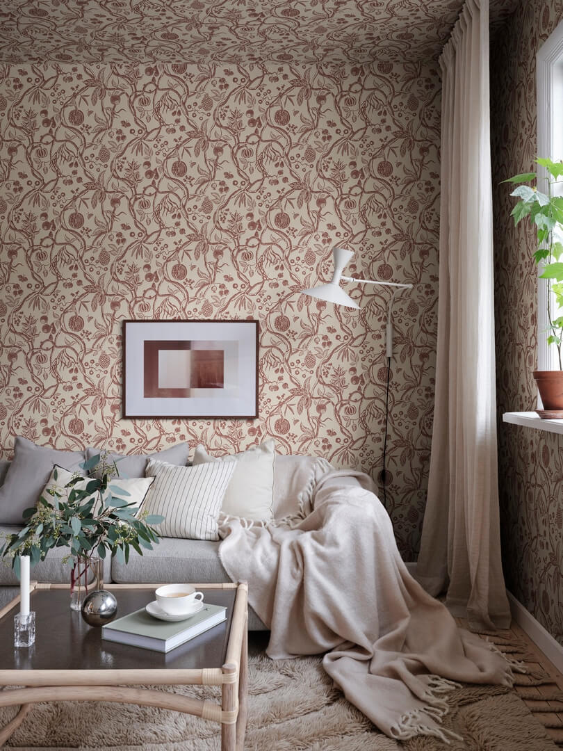 Tapeta roślinne gałęzie Sandberg S10614 Tree of Life Burgundy Familjen