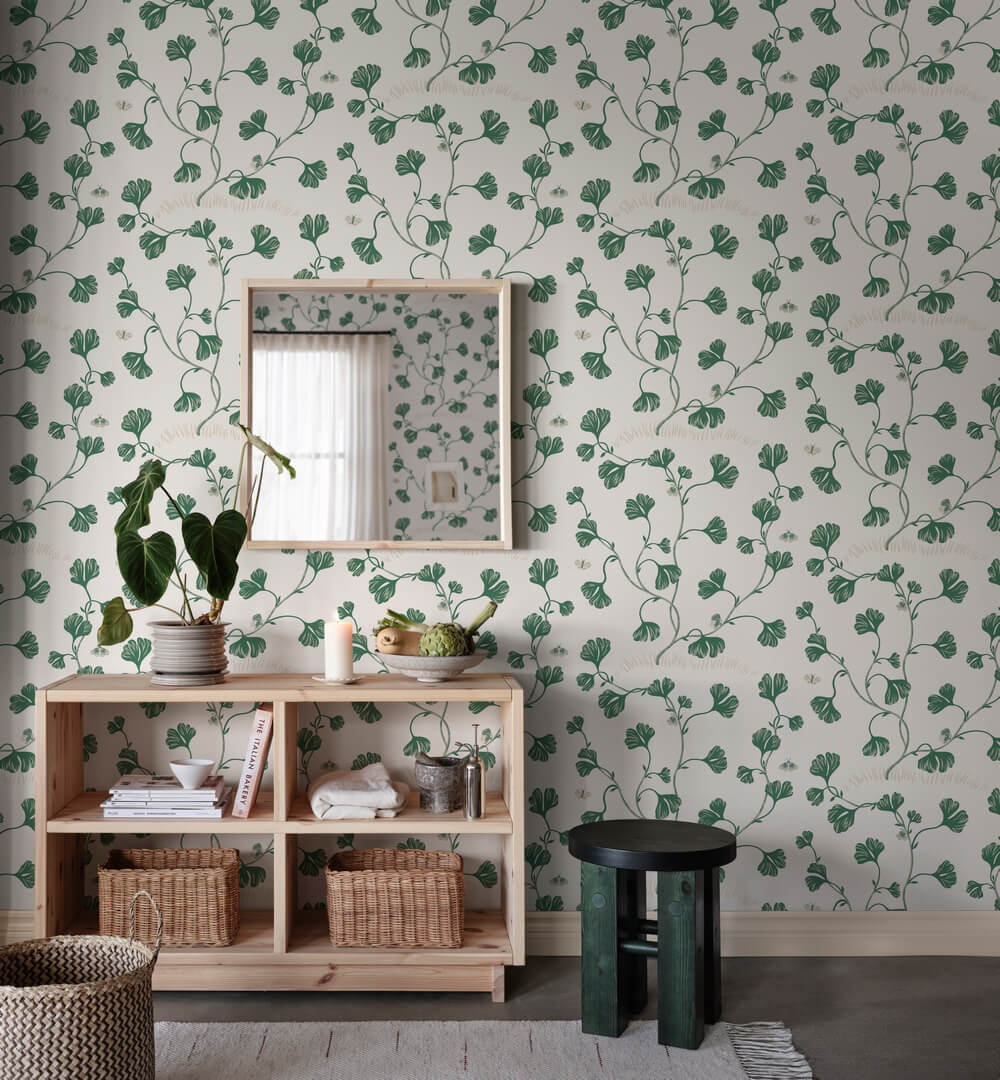 Tapeta liście Ginkgo Sandberg S10617 Ebba Green Familjen