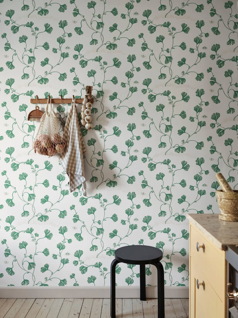 Tapeta liście Ginkgo Sandberg S10617 Ebba Green Familjen