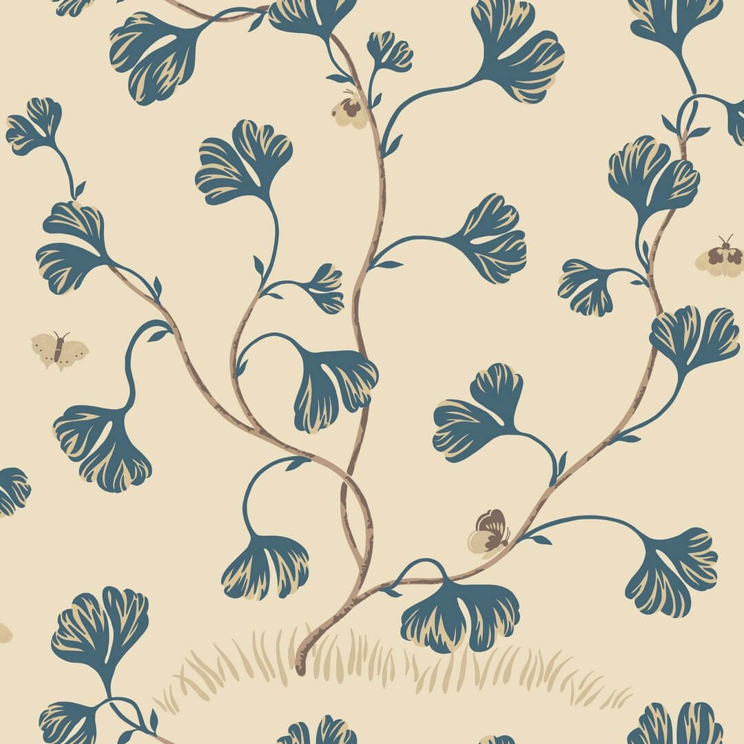 Tapeta liście Ginkgo Sandberg S10618 Ebba Blue Familjen