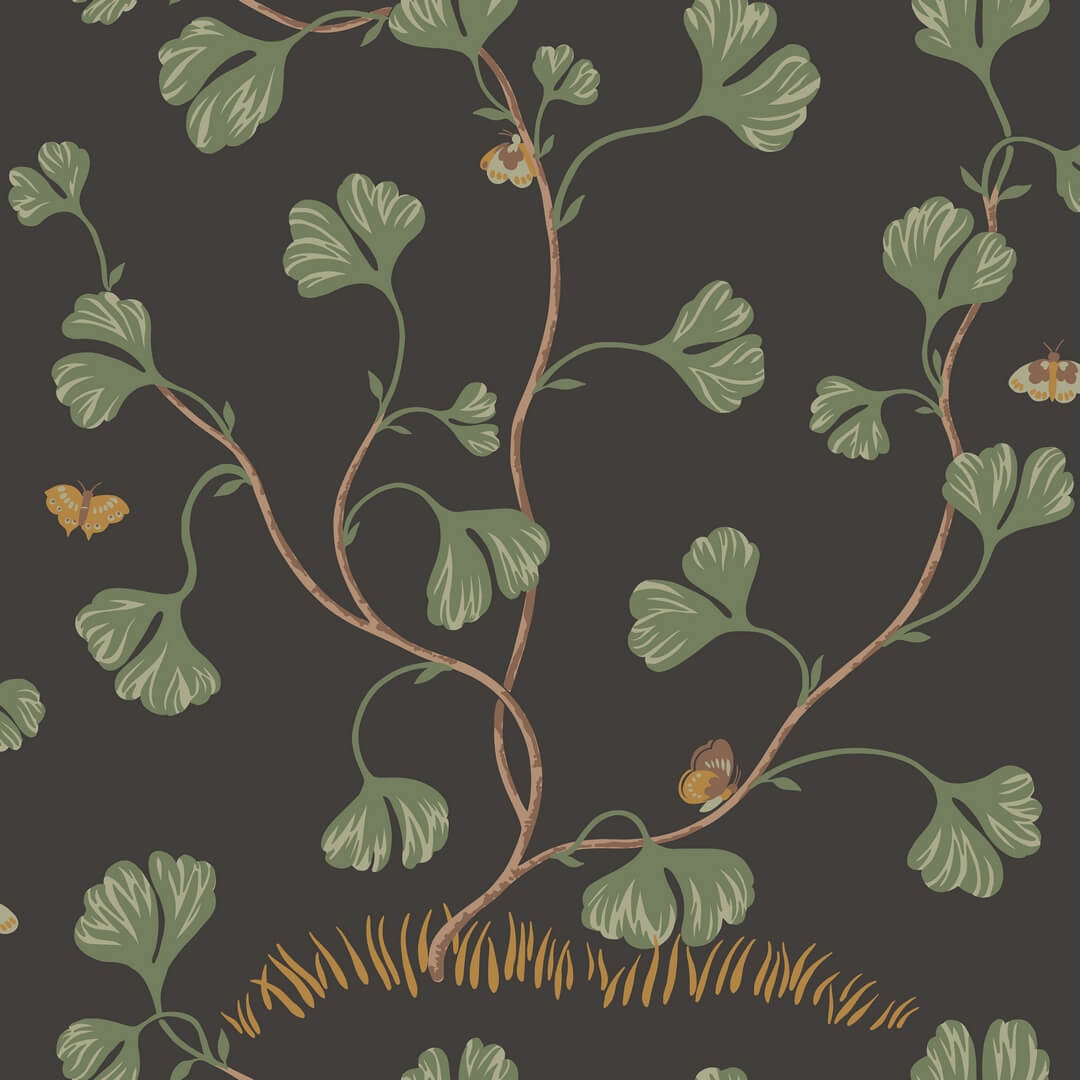 Tapeta liście Ginkgo Sandberg S10619 Ebba Charcoal Familjen