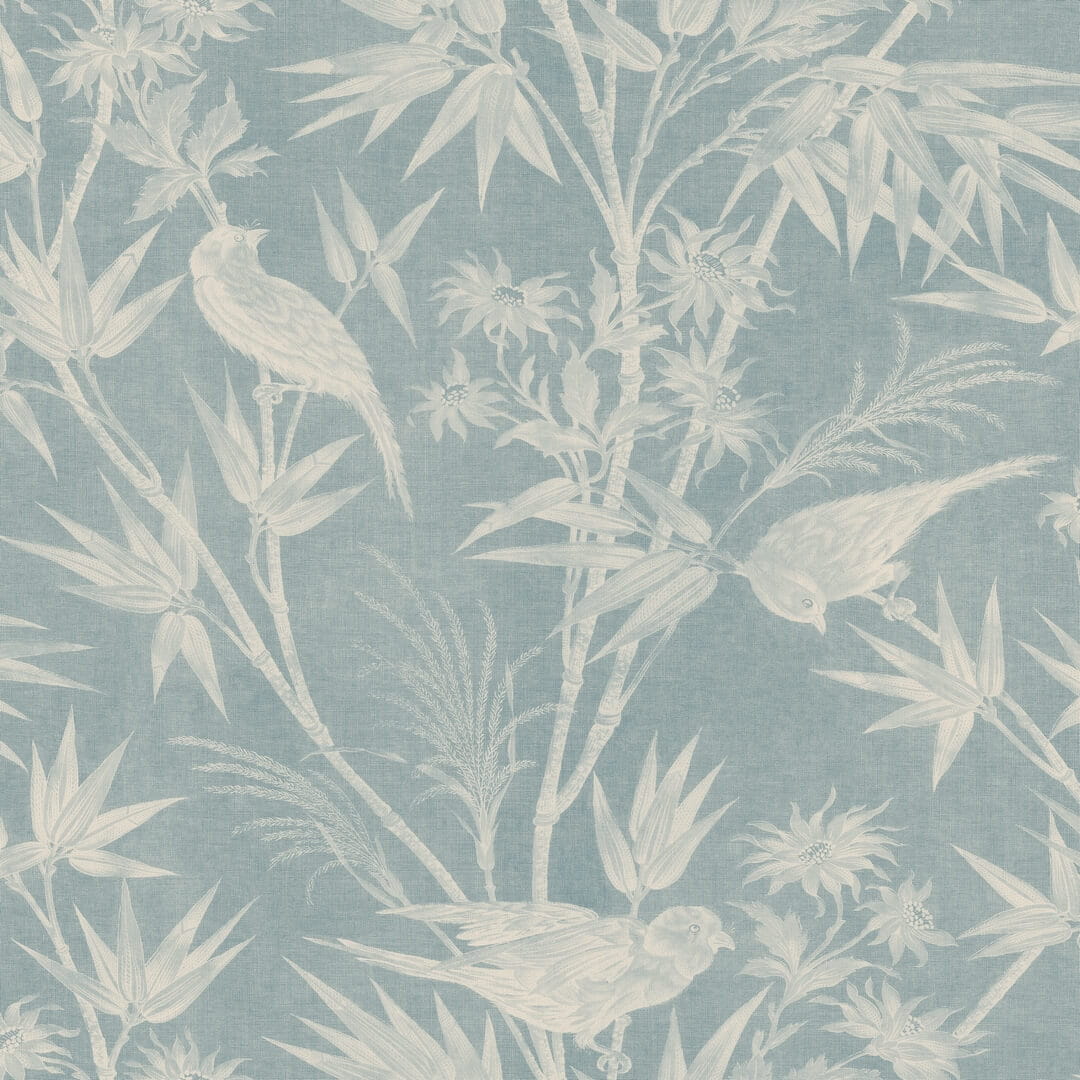Tapeta ptaki i bambusowe liście Sandberg S10623 Celeste Misty Blue Familjen