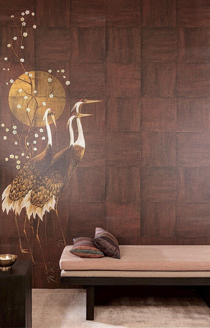Mural żurawie przy zachodzie Masureel DGTRA7011 Tsuro Traces