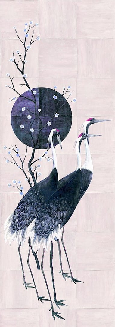 Mural żurawie przy zachodzie Masureel DGTRA7041 Tsuro Traces