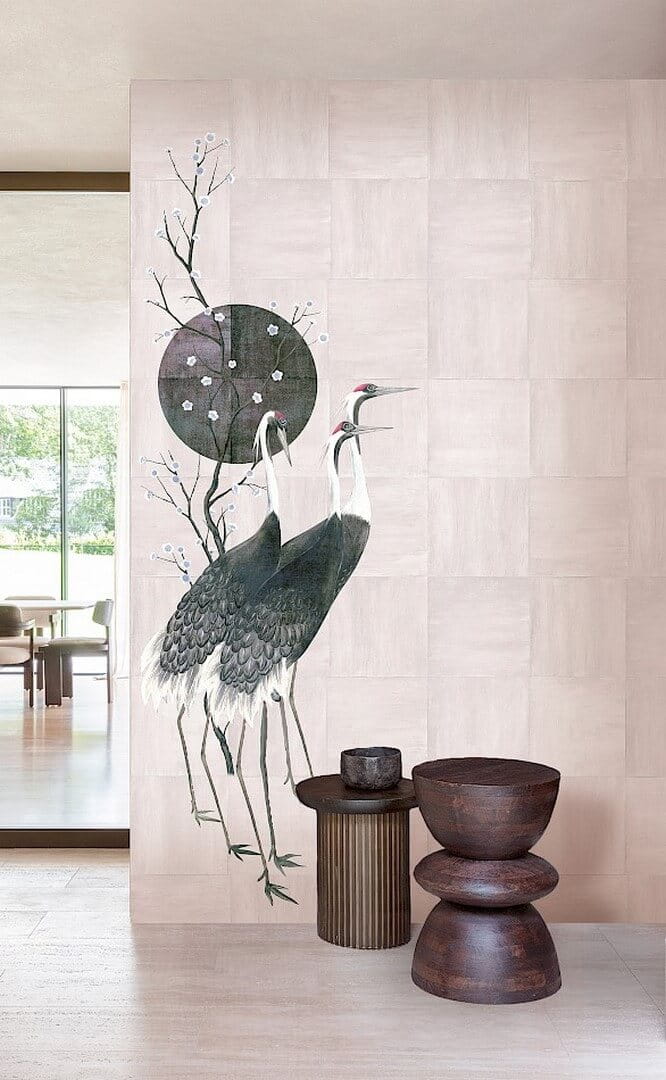 Mural żurawie przy zachodzie Masureel DGTRA7041 Tsuro Traces