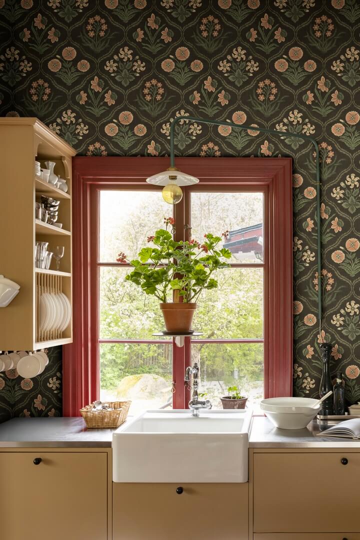 Tapeta kwiatowa kratownica Sandberg S10826 Rosa Charcoal Rosa & Friends
