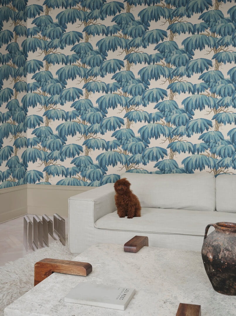 Tapeta drzewa cedrowe Sandberg S10838 Alba Teal Villa Como