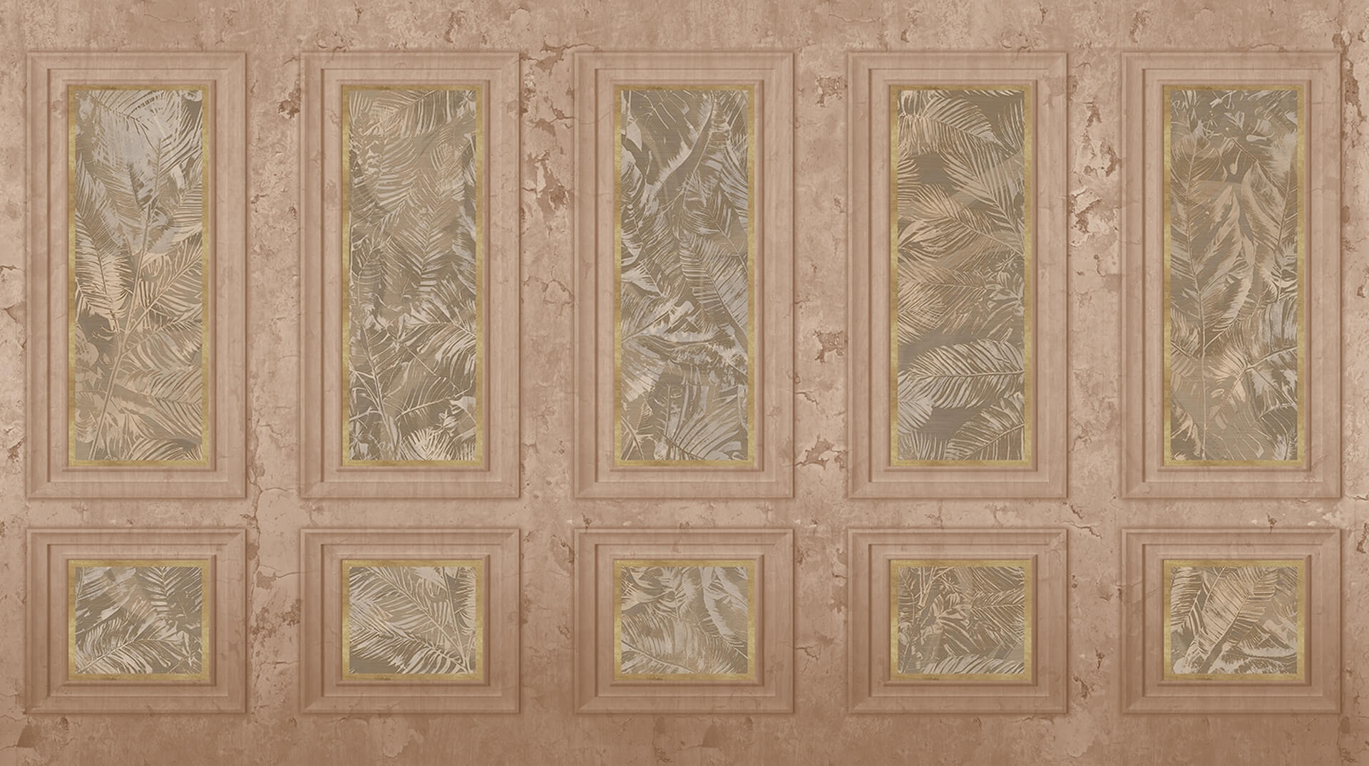 Fototapeta elegancka boazeria i liście Muance MU16040 Palais Grandeur Ivory
