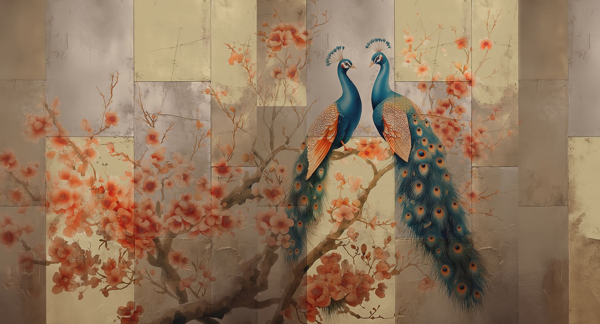 Fototapeta pawie na gałęzi Muance MU16089 Echo of Plumage Ivory