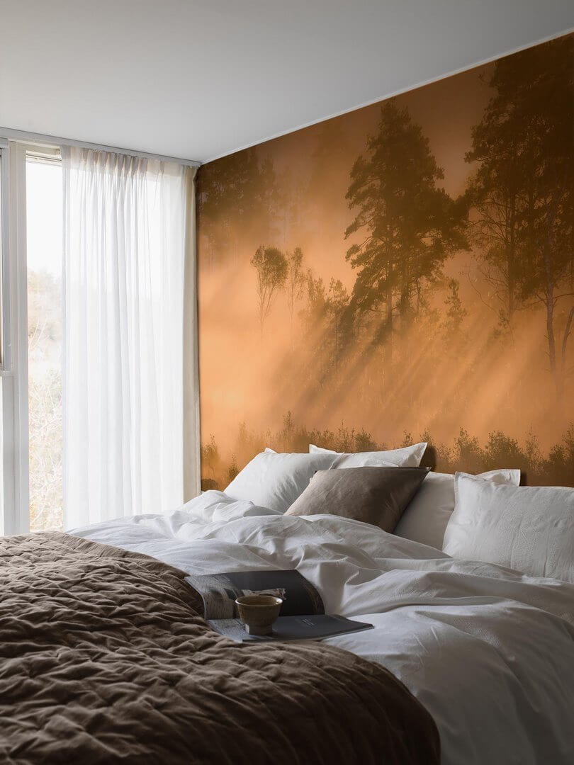 Mural promienie słońca w lesie Boras Tapeter Studio 9775W Dimsol Marie Mattsson