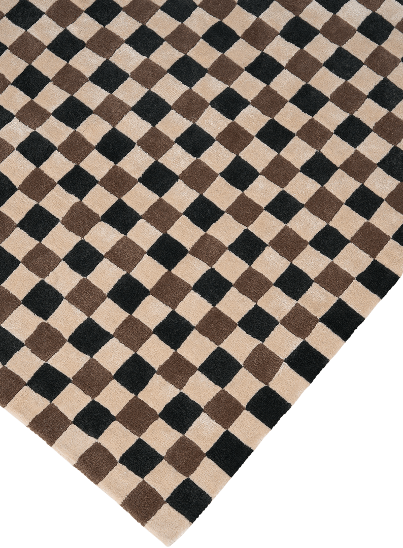 Dywan szachownica Carpets & More X Magda Fornal 5015 FLICKER DARK GREEN BEIGE BROWN Classics