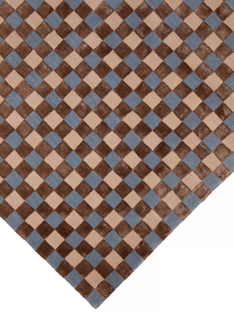 Dywan szachownica Carpets & More X Magda Fornal 5016 FLICKER BLUE BEIGE BROWN Classics