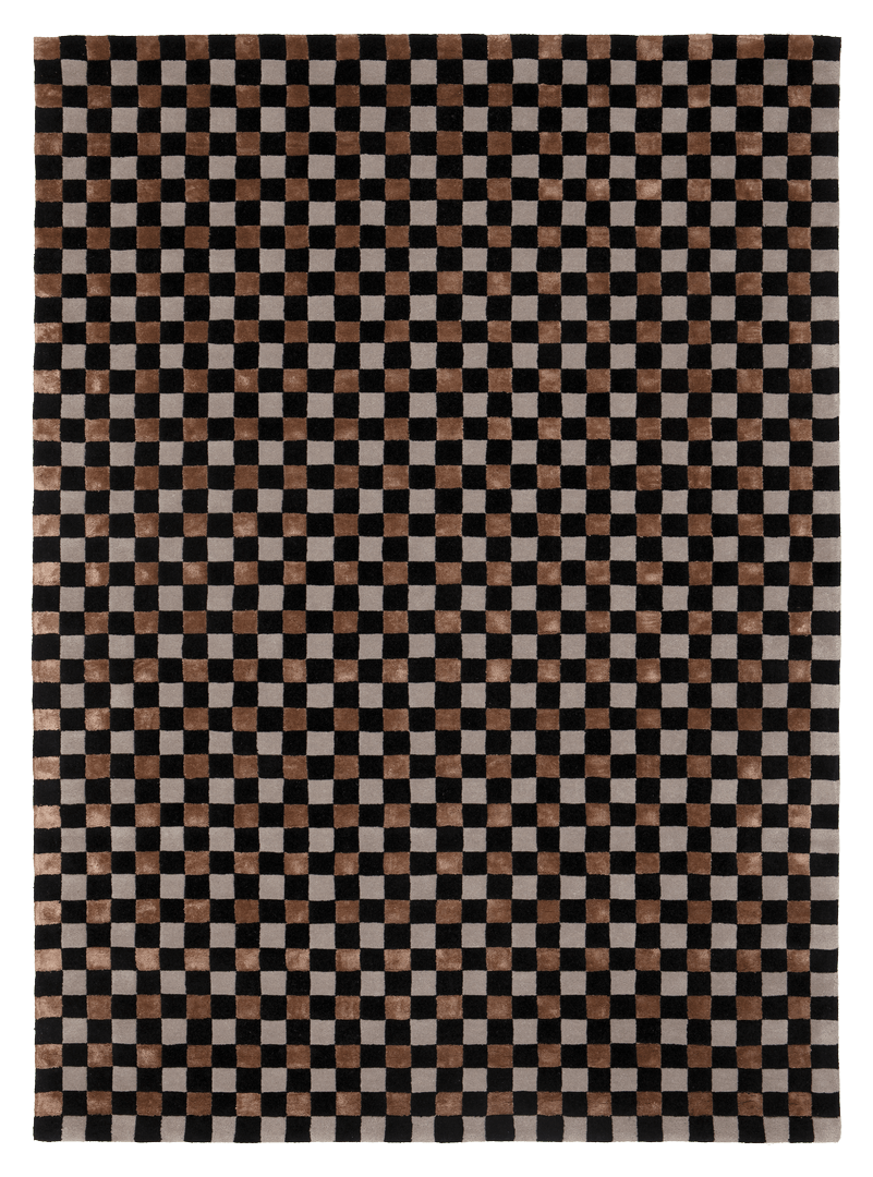 Dywan szachownica Carpets & More X Magda Fornal 5018 FLICKER BLACK GREY BROWN Classics
