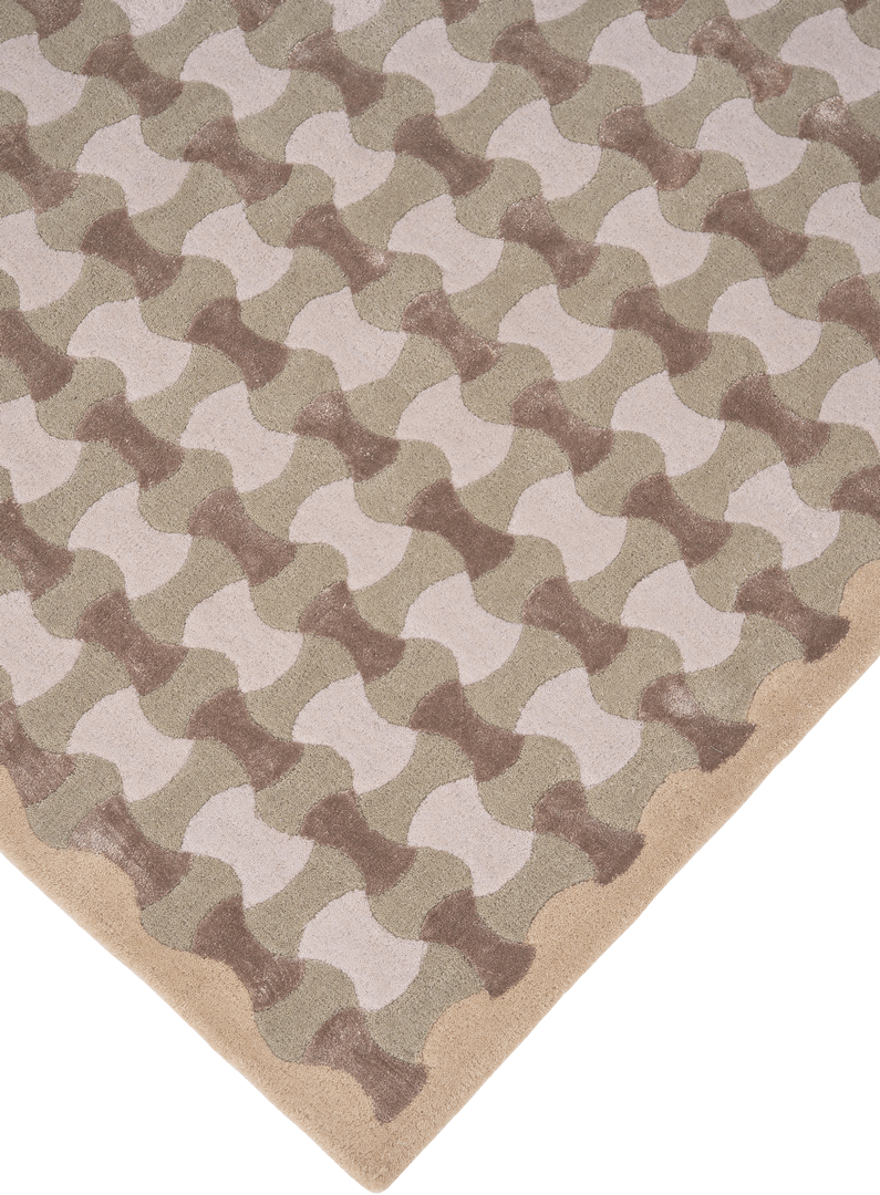 Dywan geometryczny Carpets & More X Magda Fornal 5046 SCALLOP OLIVE GREY BEIGE Classics