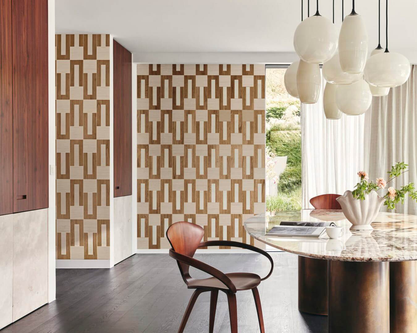 Tapeta geometryczna art-deco z forniru Omexco IM51 Elongata Imperialis
