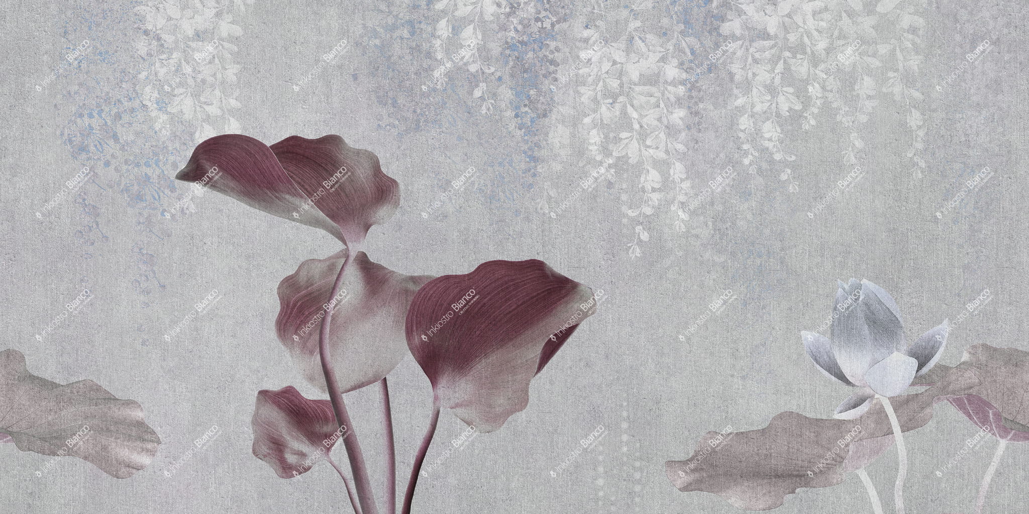 Fototapeta liście na betonowym tle Inkiostro Bianco INKAAON2301 Adorno IInediti Serie 05