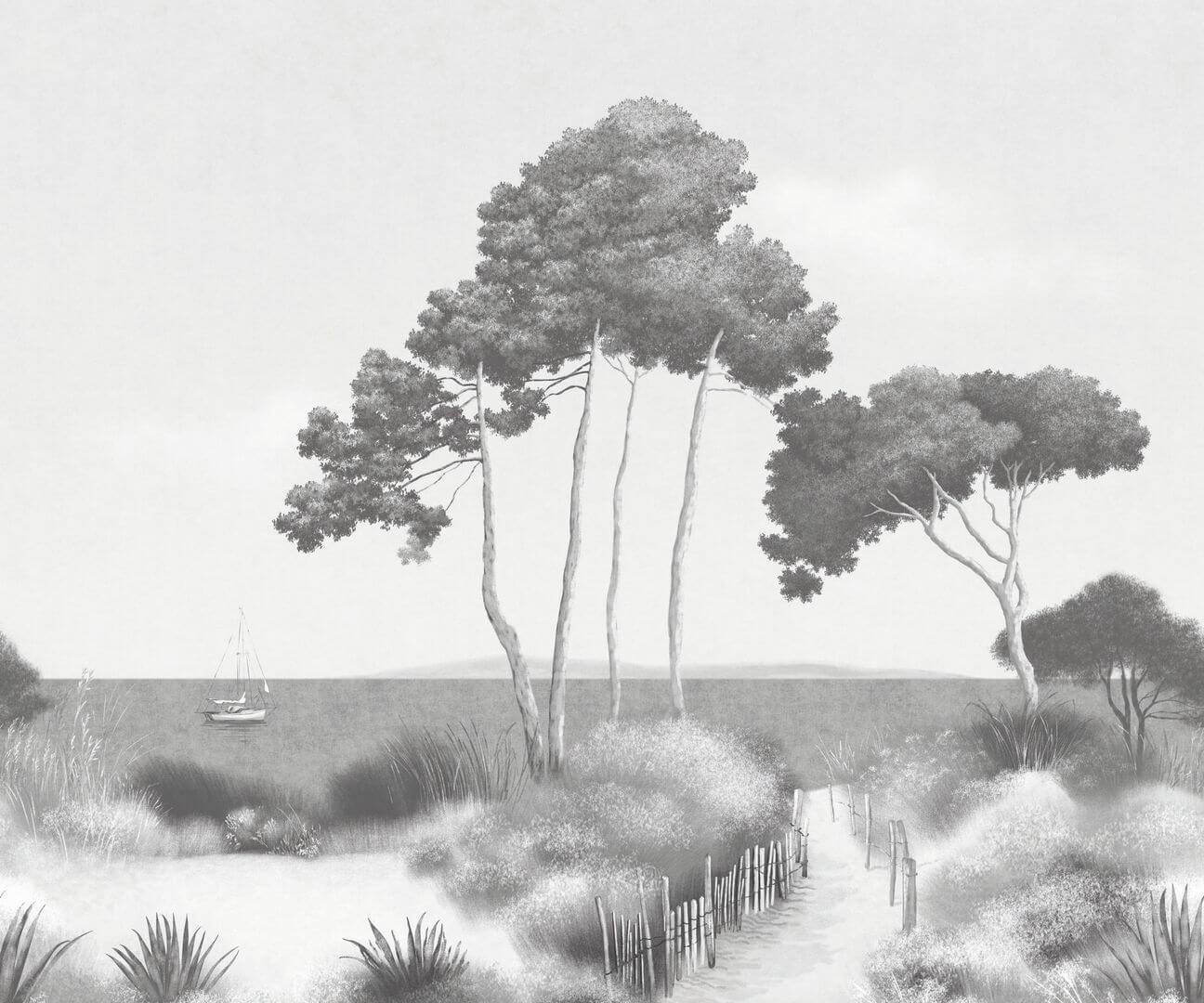 Mural z widokiem na sosny i ocean Caselio 107270907 S Ocean Seaside Moonlight III