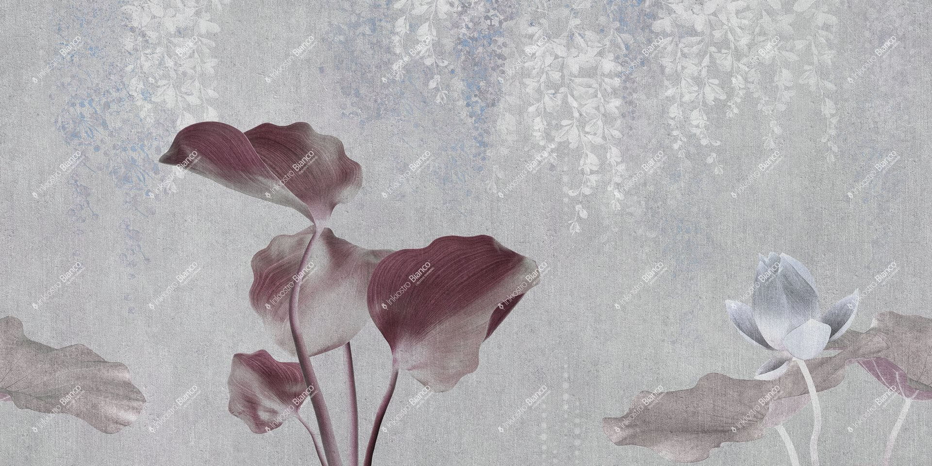 Fototapeta liście na betonowym tle Inkiostro Bianco INKAAON2301 Adorno IInediti Serie 05