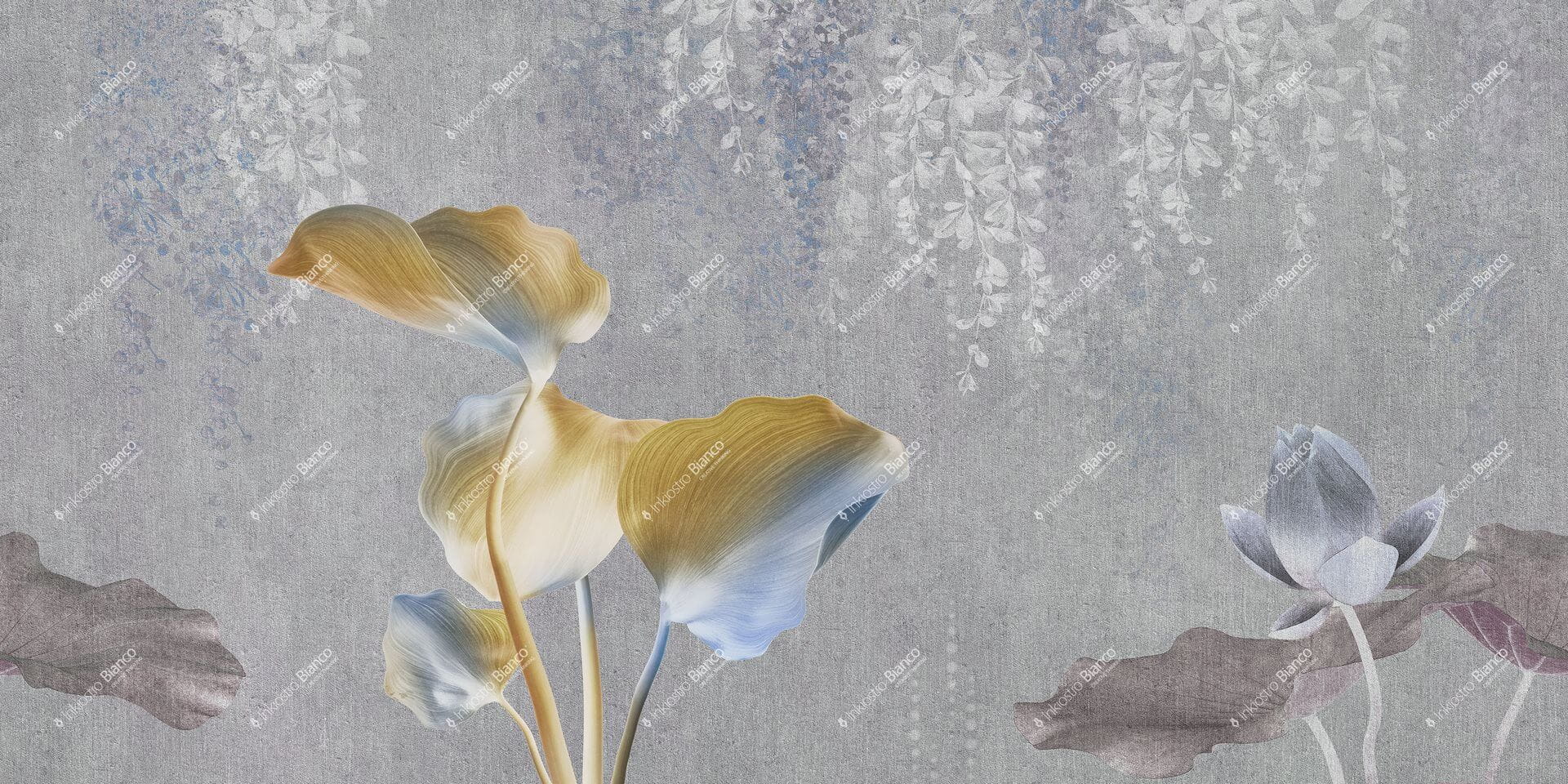 Fototapeta liście na betonowym tle Inkiostro Bianco INKAAON2302 Adorno IInediti Serie 05