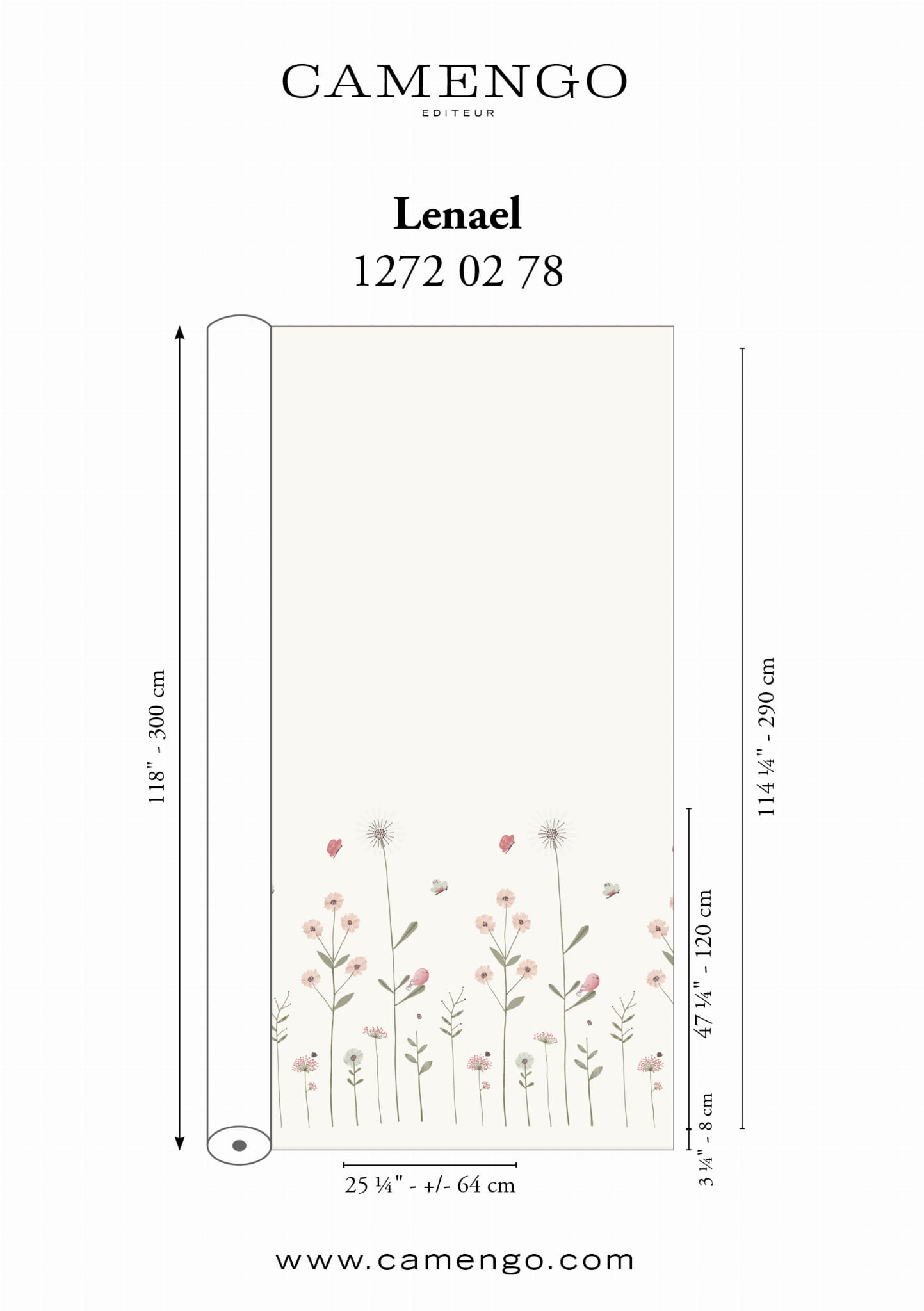 Tkanina w kwiaty z haftem Camengo 12720102 Lenael Les Petits Reves - 290 cm wys.