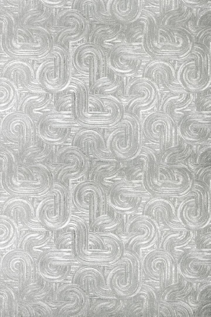 Tapeta zakrzywione linie na metalicznej folii srebrna Casamance 75101630 Dresden Ecrin