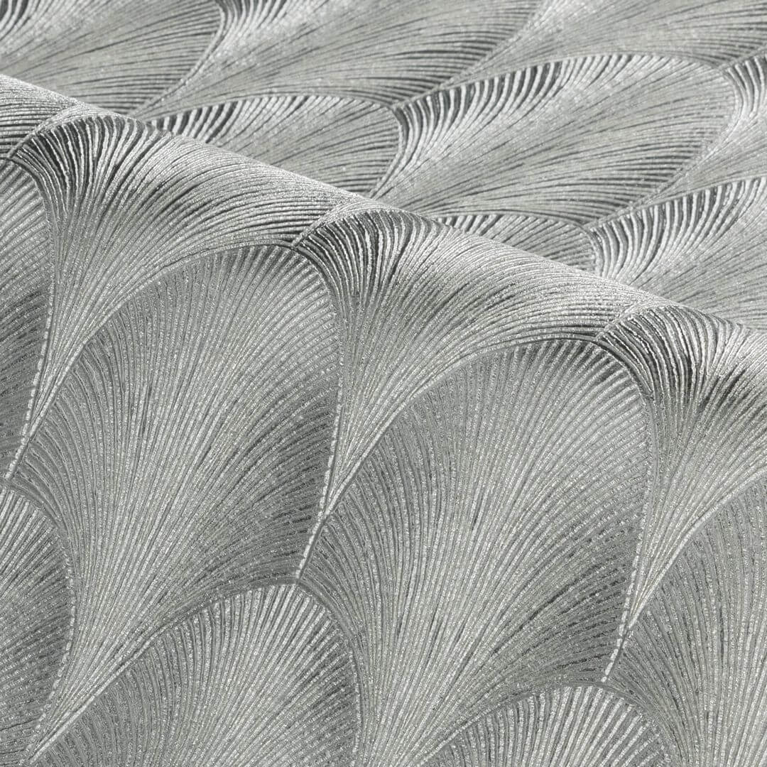 Tapeta wachlarze art-deco metaliczna folia srebrna Casamance 76492752 Vendome Ecrin