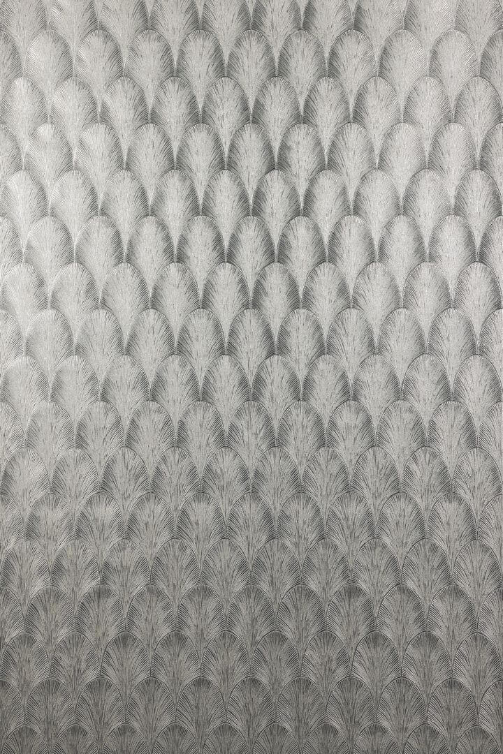 Tapeta wachlarze art-deco metaliczna folia srebrna Casamance 76492752 Vendome Ecrin