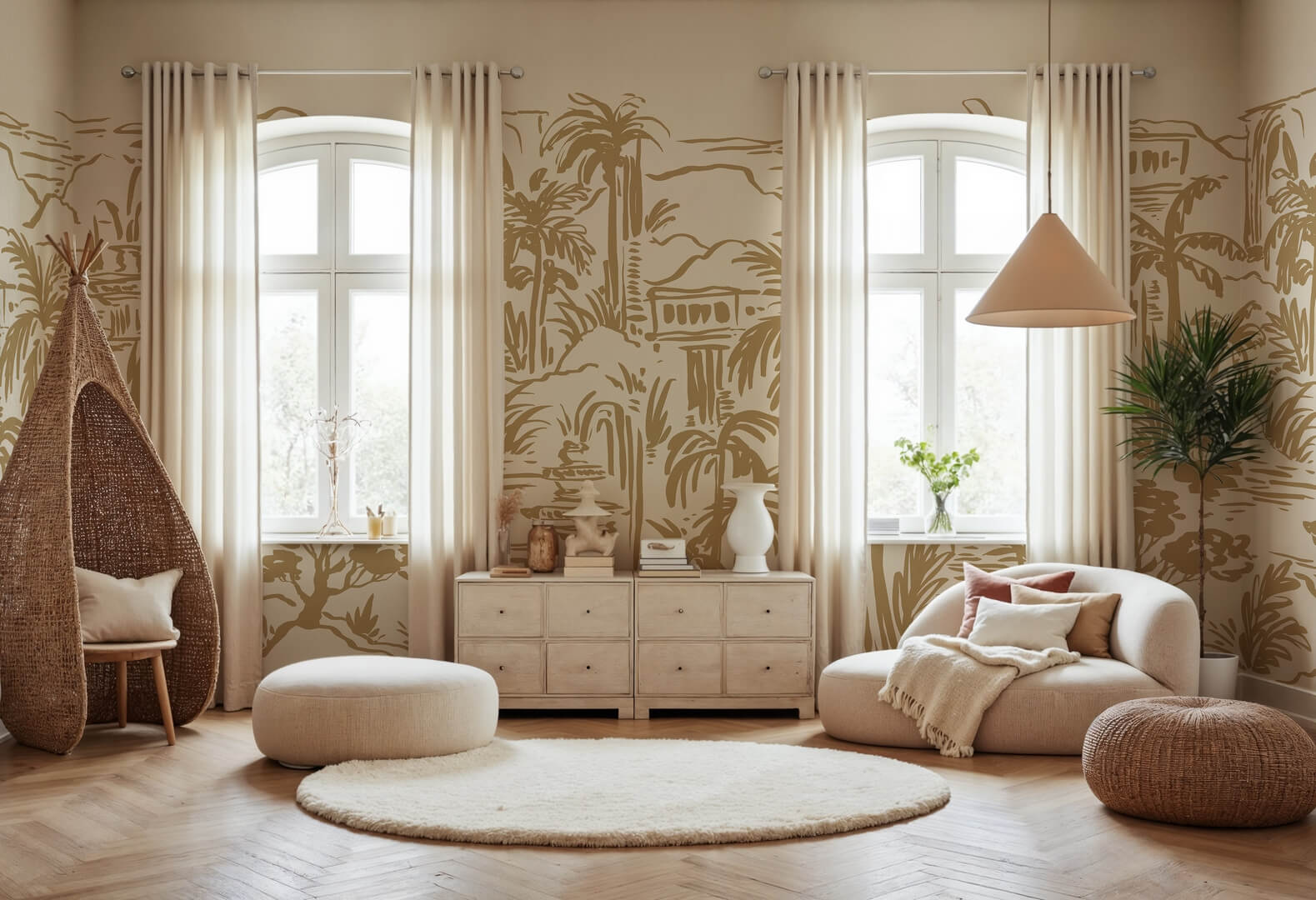 Fototapeta palmy i klasyczna architektura Rebel Walls R21440 Palm Oasis Eden Escape