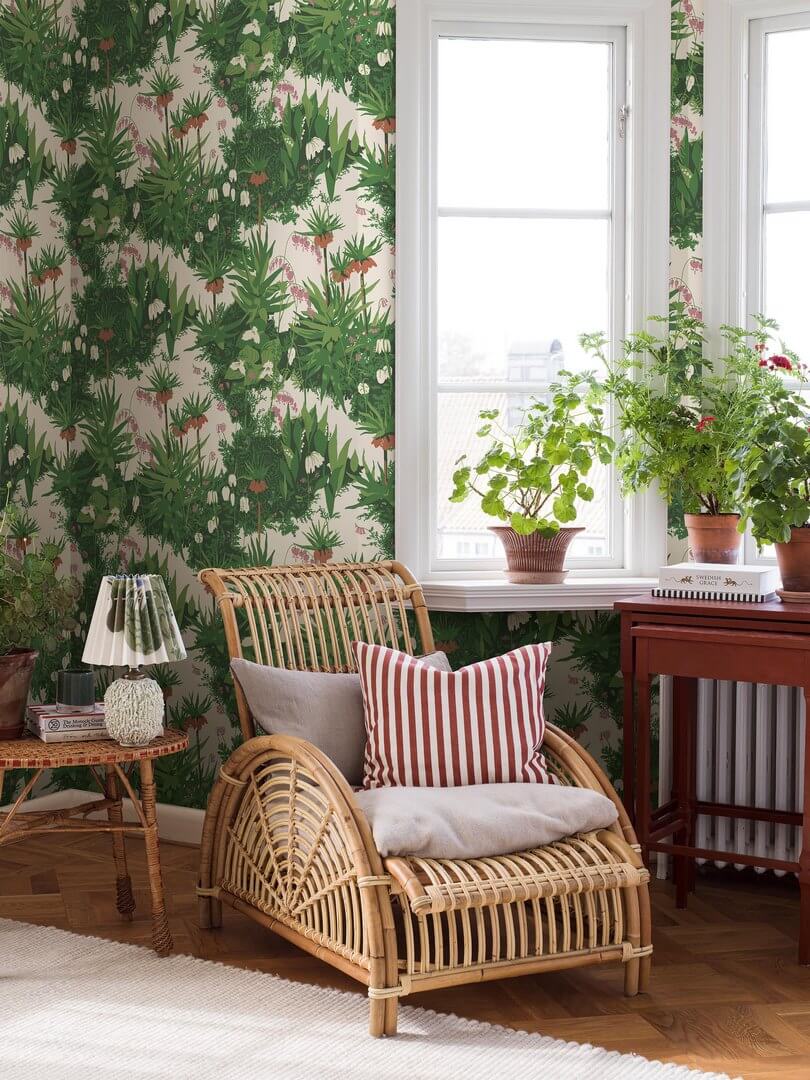Tapeta letni ogród Boras Tapeter 1386 Arne Jacobsen Kejsarkrona Scandinavian Designers