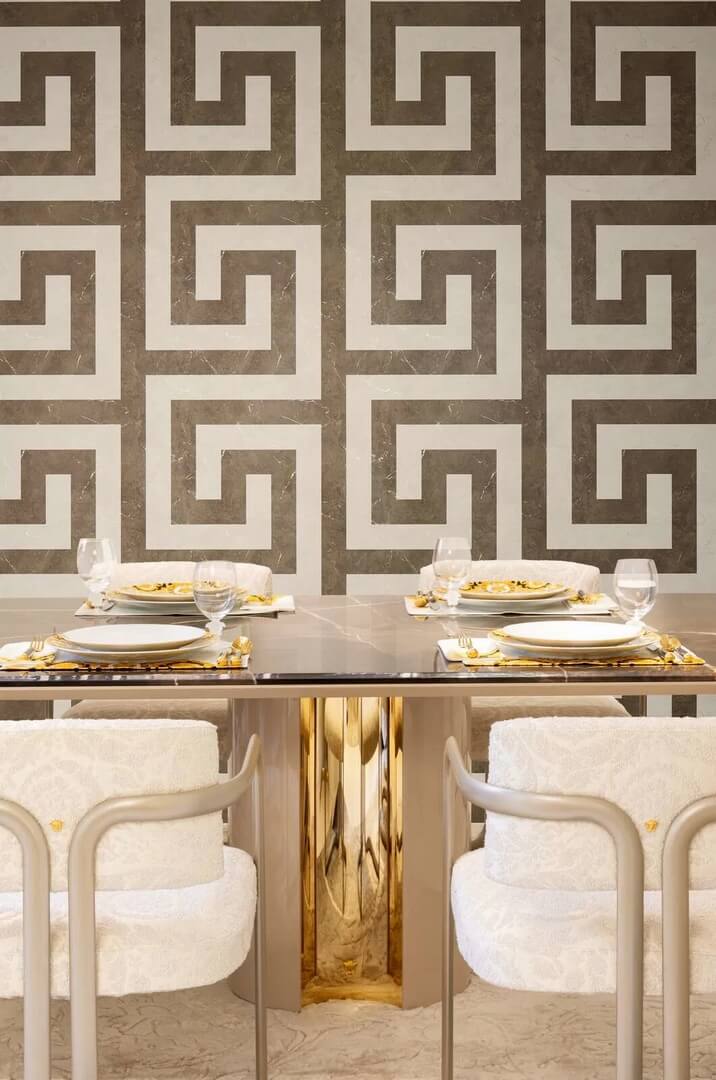 Tapeta greckie meandry klucze na marmurowym tle Versace 79174-4 Versace VI