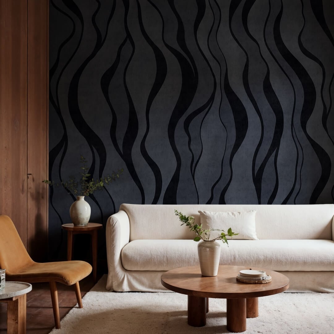 Fototapeta falujące linie Rebel Walls R21094 Gentle Lines Dark Blue Modern Simplicity