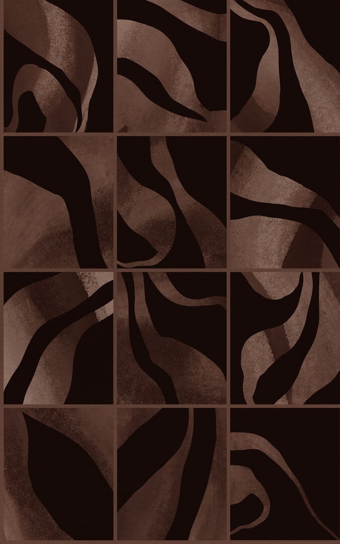 Fototapeta kwadraty z płynnymi formami Rebel Walls R21129 Floating Tiles Dark Brown Modern Simplicity