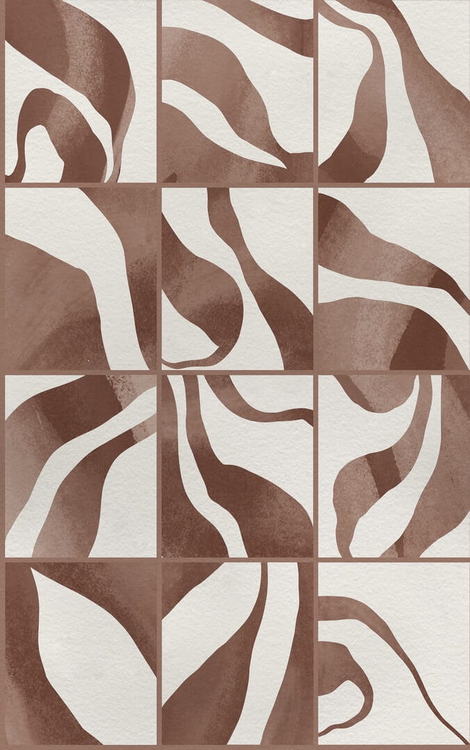 Fototapeta kwadraty z płynnymi formami Rebel Walls R21130 Floating Tiles Brown Modern Simplicity