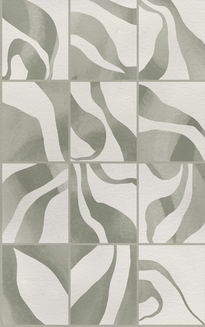 Fototapeta kwadraty z płynnymi formami Rebel Walls R21132 Floating Tiles Green Modern Simplicity