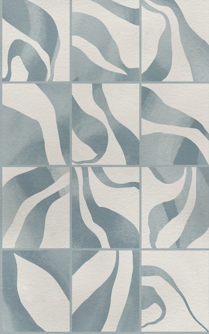 Fototapeta kwadraty z płynnymi formami Rebel Walls R21133 Floating Tiles Blue Modern Simplicity