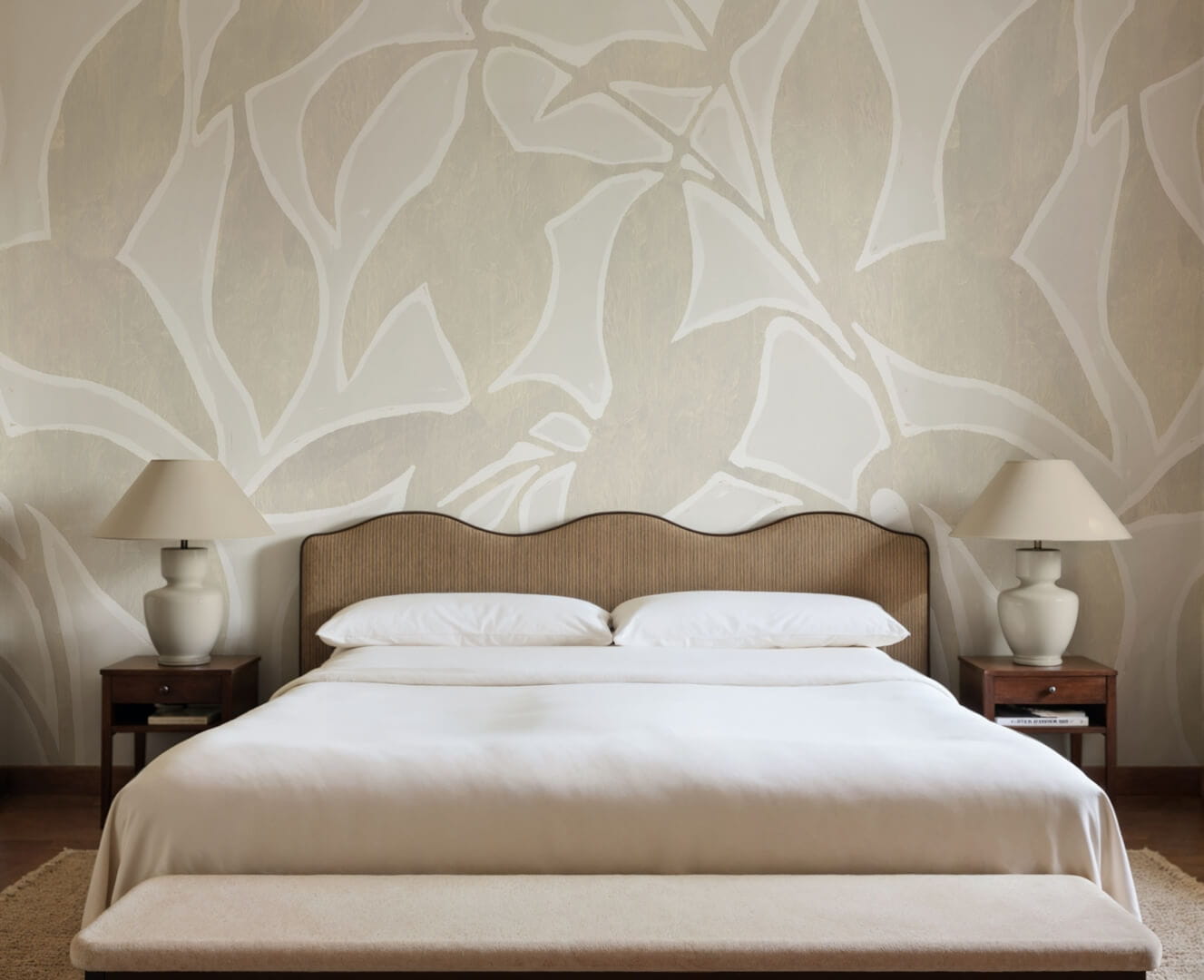 Fototapeta stylizowane liście Rebel Walls R21771 Leaf Sillhouette Beige Modern Simplicity