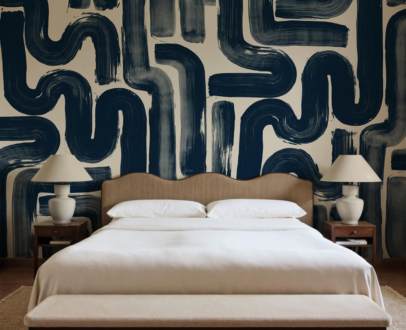 Fototapeta płynne pociągnięcia pędzla Rebel Walls R21778 Drape Brush Dark Blue Modern Simplicity