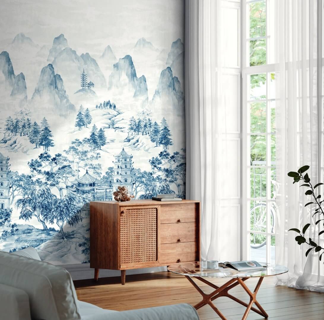 Mural orientalny krajobraz gór i pagód Carl Robinson CL32402M The Wall