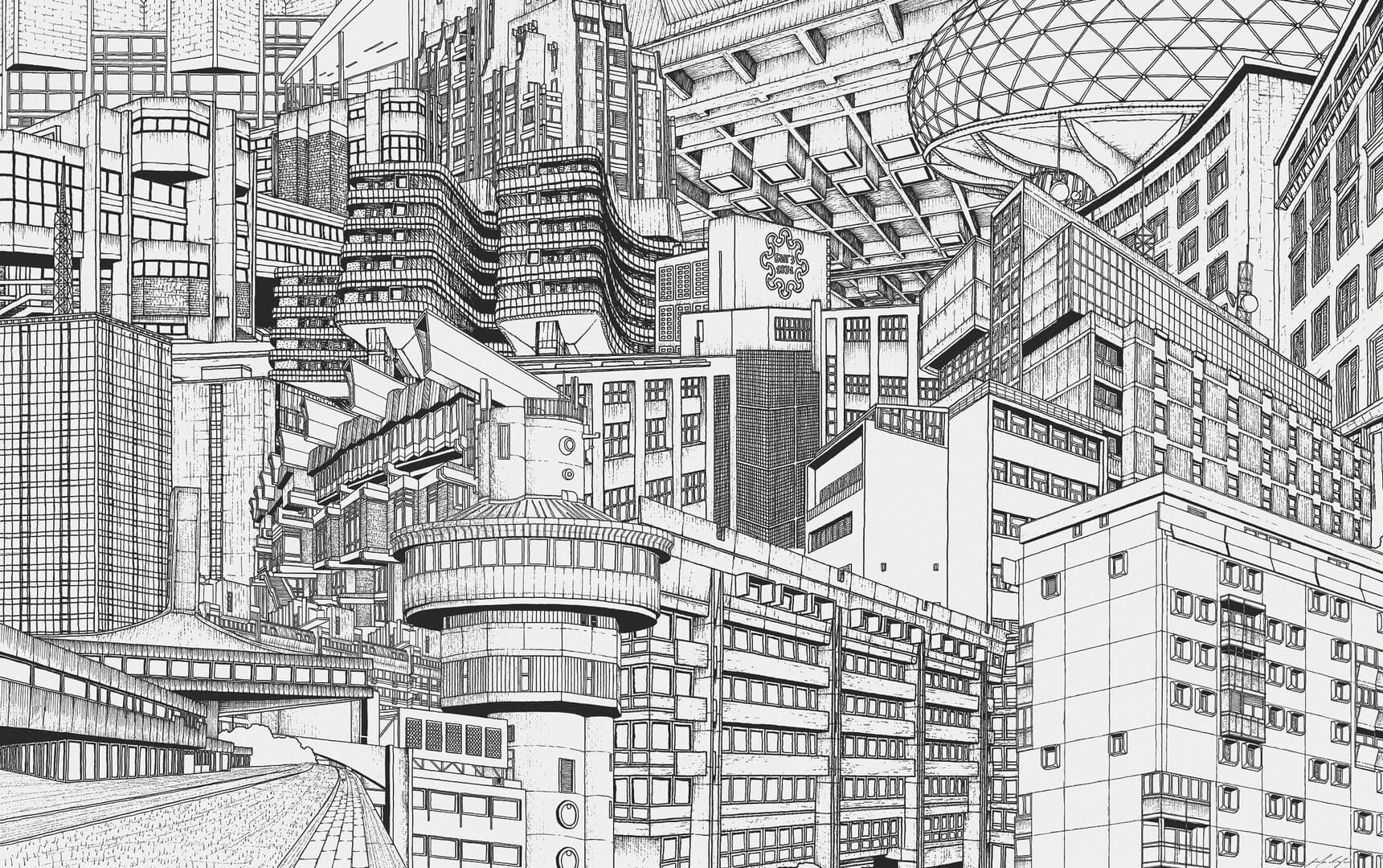 Mural futurystyczna panorama miasta Marburg 48209 Avangarde Belgrade