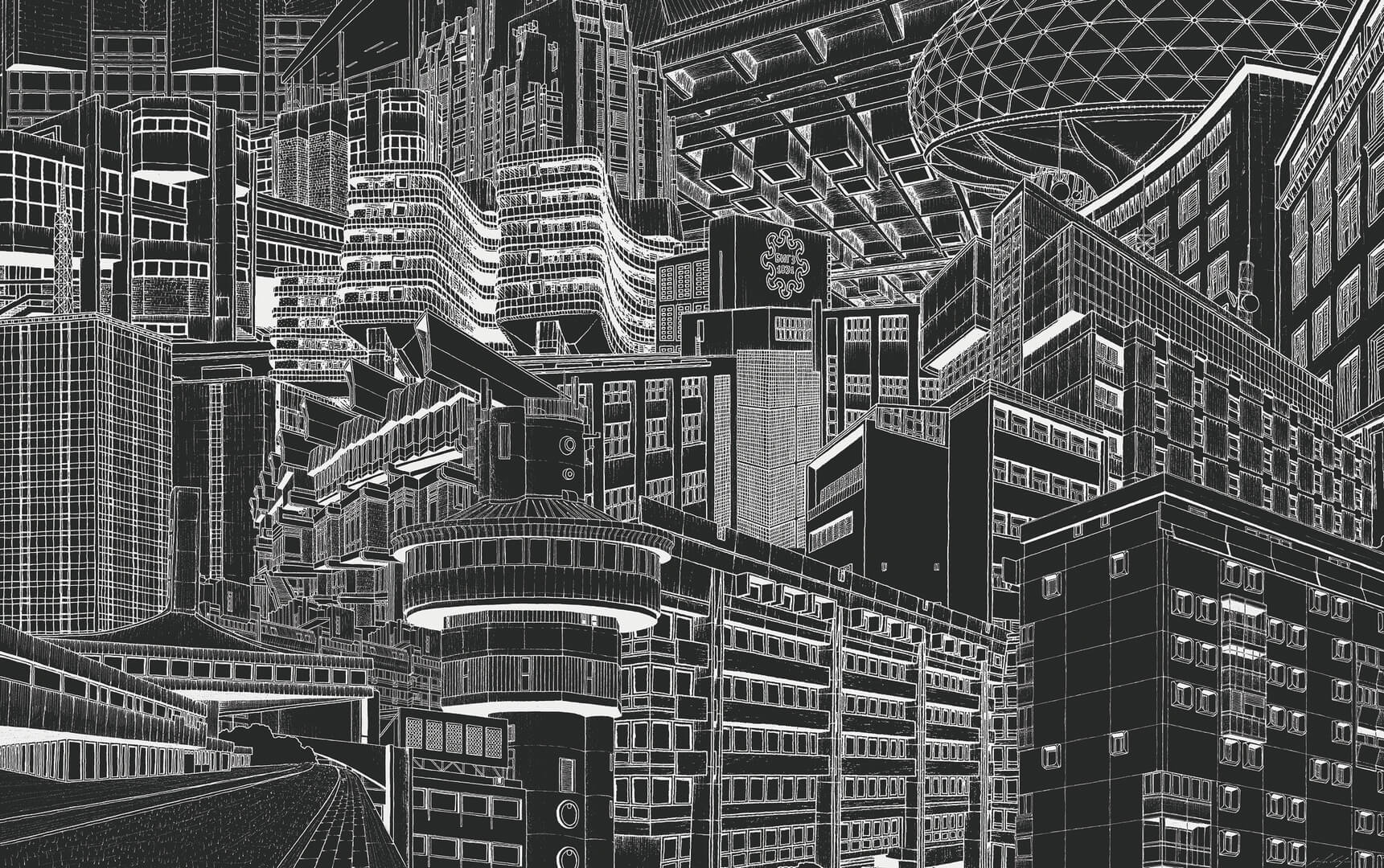 Mural futurystyczna panorama miasta Marburg 48210 Avangarde Belgrade