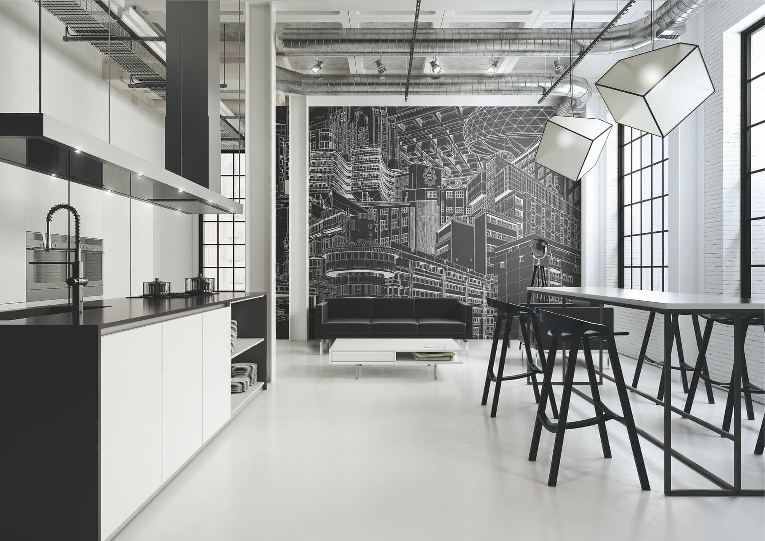 Mural futurystyczna panorama miasta Marburg 48210 Avangarde Belgrade