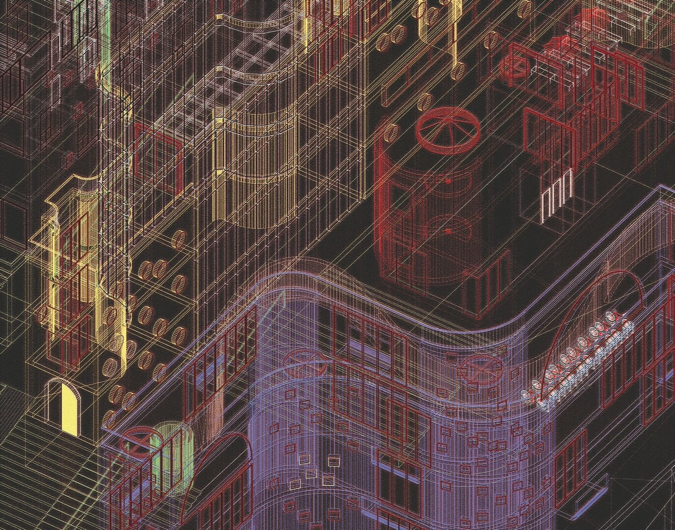 Mural miasto w formie neonowego rysunku technicznego na błyszczącej folii Marburg 48231 Avangarde Belgrade