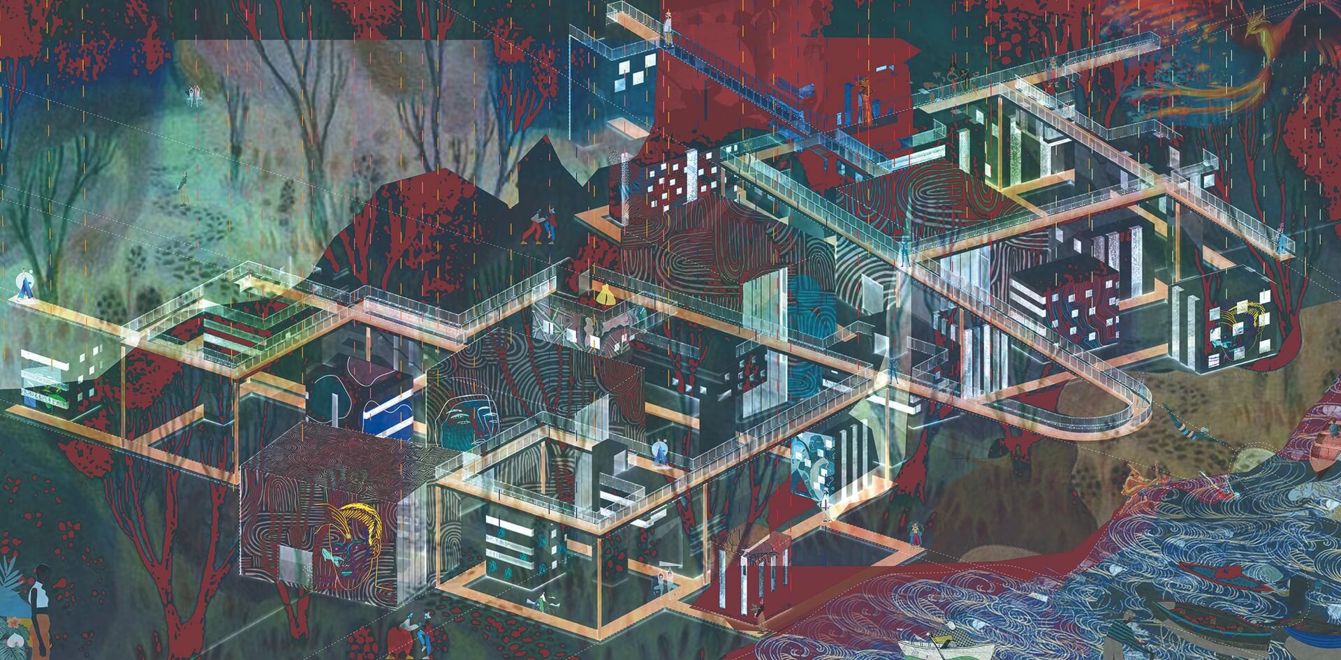 Mural futurystyczny kompleks architektoniczny na błyszczącej folii Marburg 48233 Avangarde Belgrade
